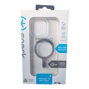 P7. Speck Presidio Perfect-Clear with Chrome MagSafe Case - iPhone 15 Pro‎ Max